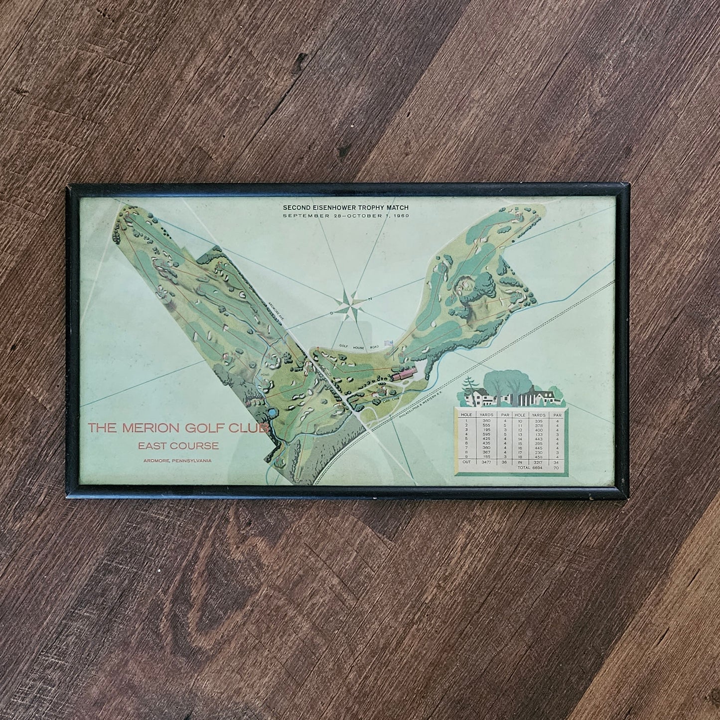 1960 Merion Golf Club Second Eisenhower Trophy Match Color Litho Map