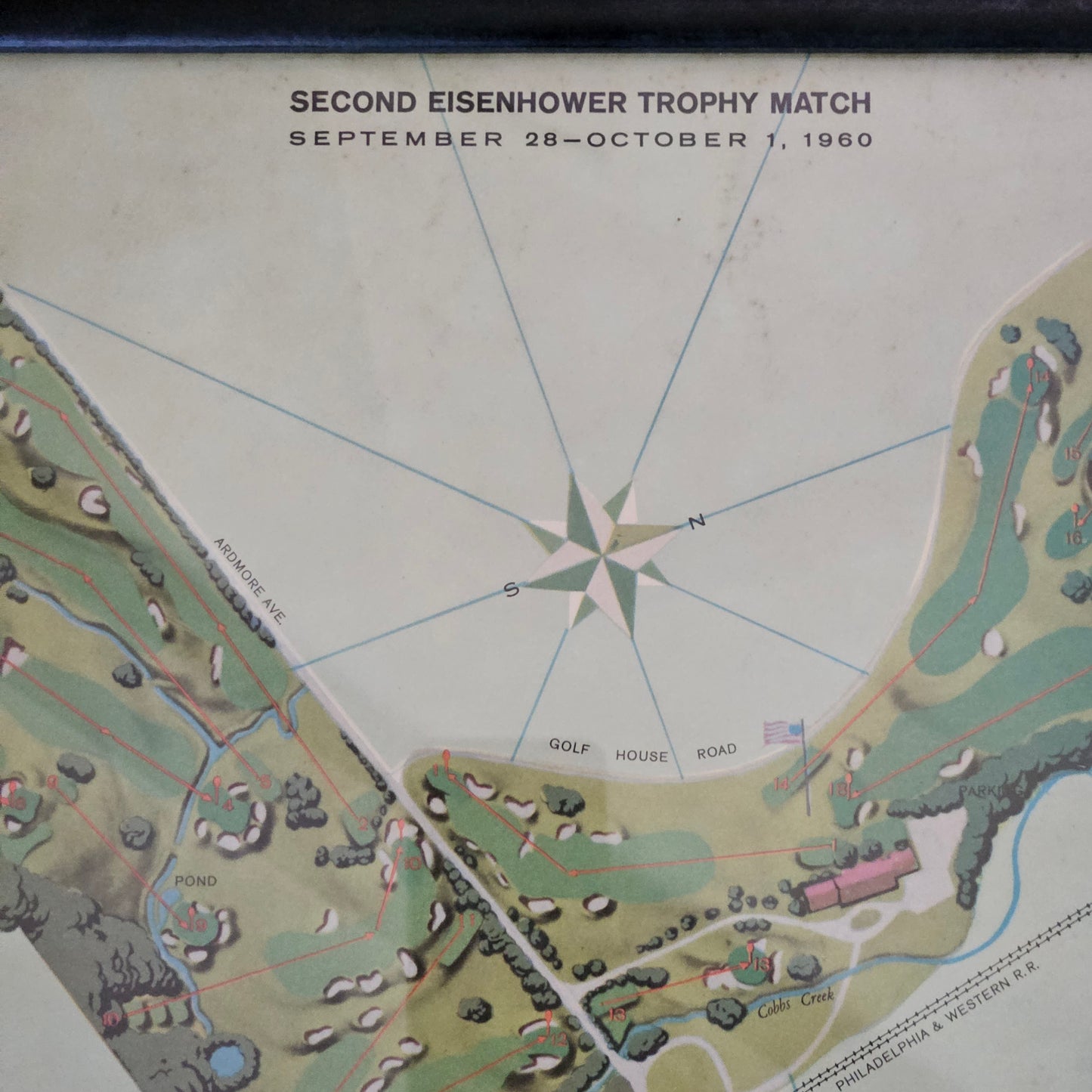 1960 Merion Golf Club Second Eisenhower Trophy Match Color Litho Map