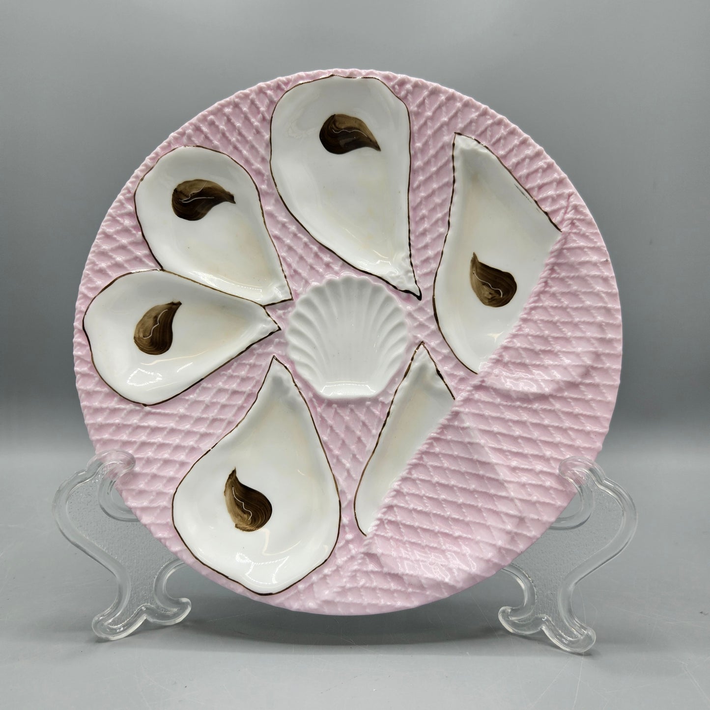 Vintage Pink & White Oyster Plate