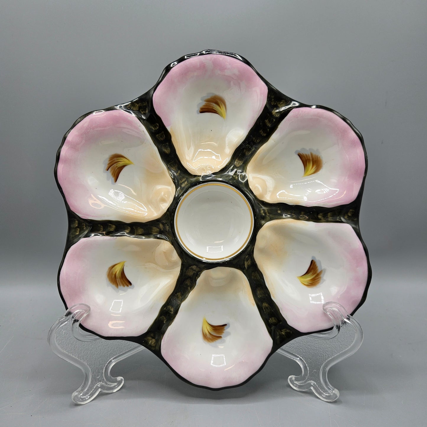 Vintage Pink & Black Oyster Plate