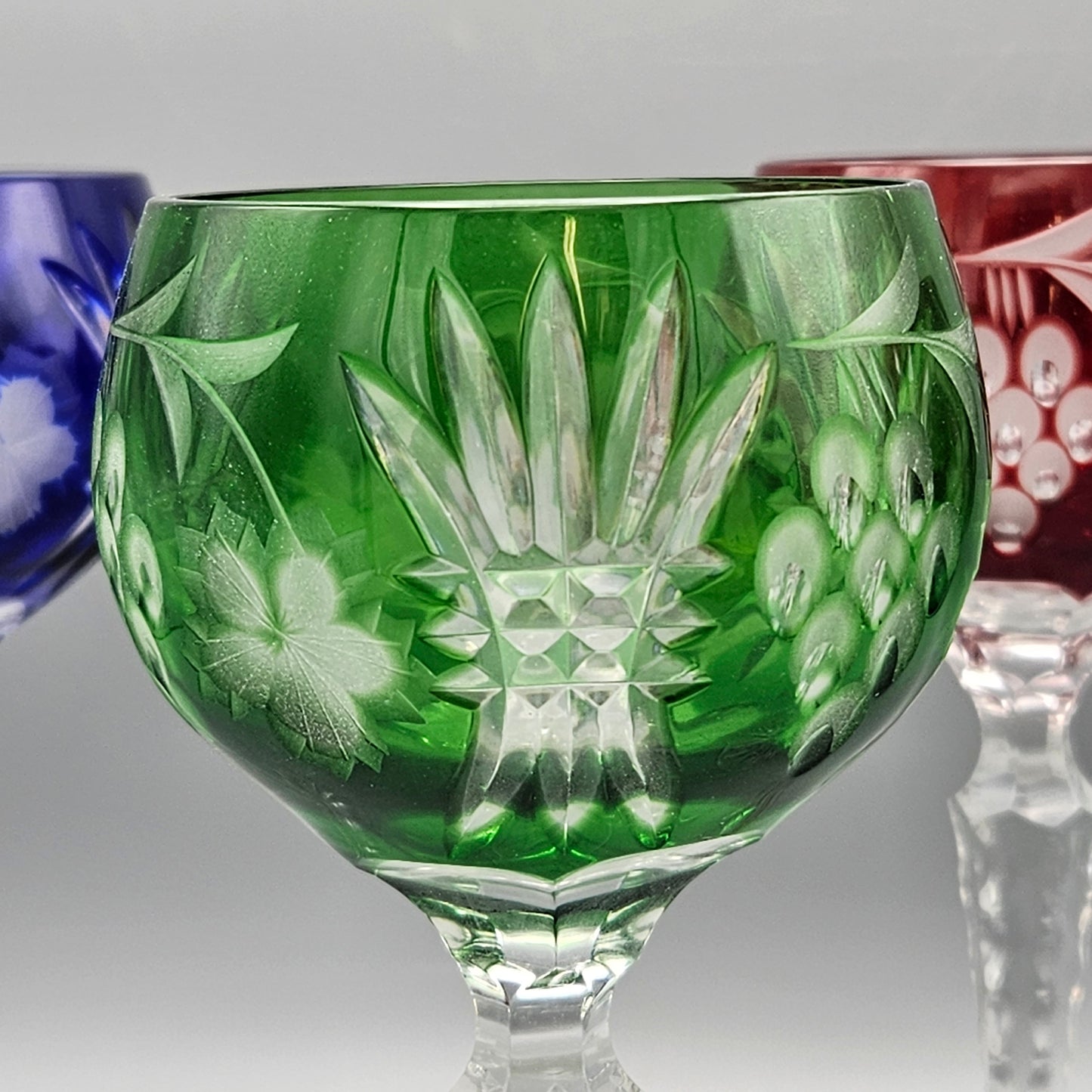 Set of Four Hungarian Crystal Cut to Clear Hock Wine Glasses