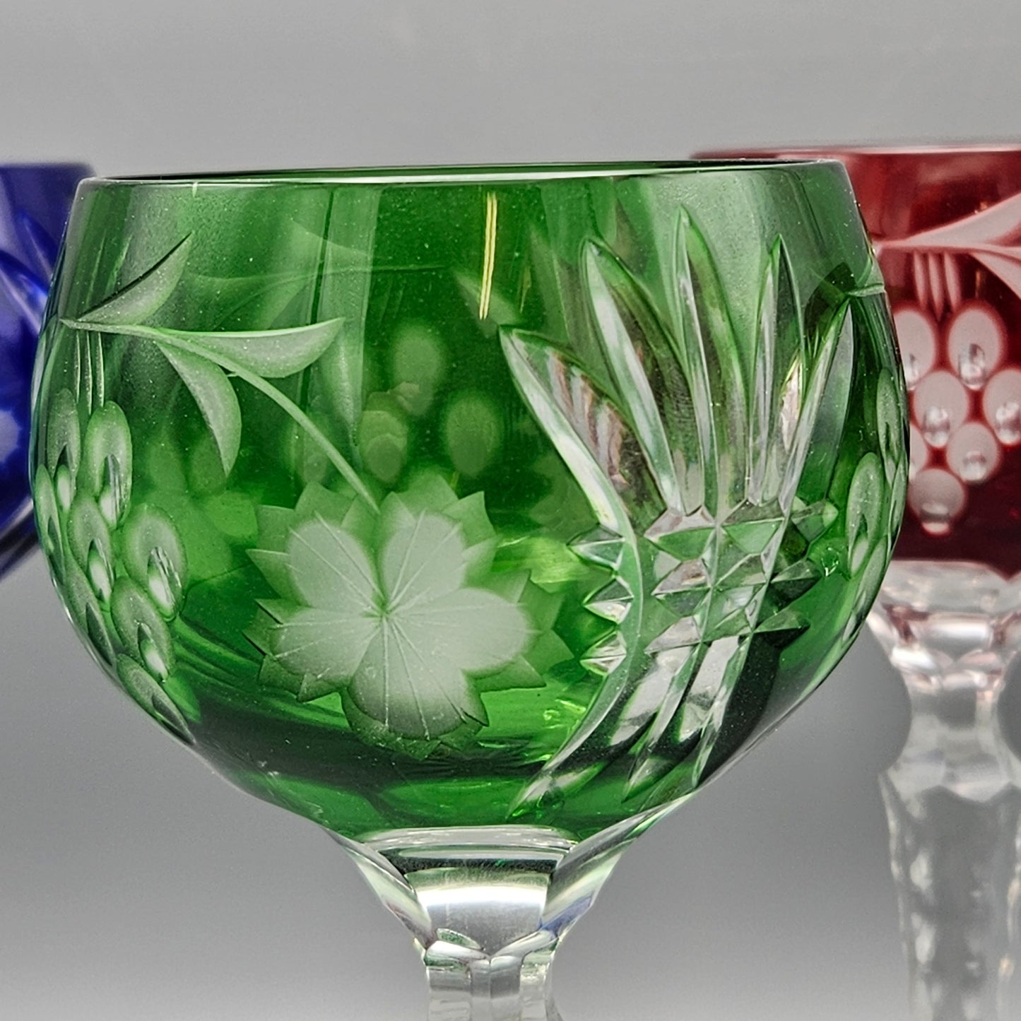 Set of Four Hungarian Crystal Cut to Clear Hock Wine Glasses