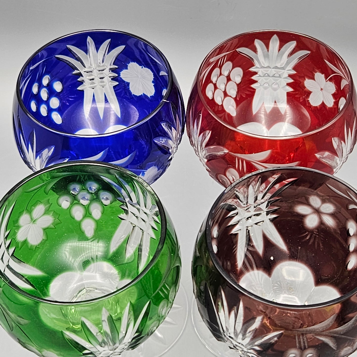 Set of Four Hungarian Crystal Cut to Clear Hock Wine Glasses
