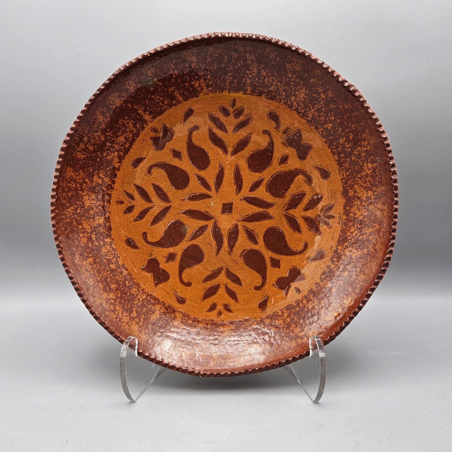 1985 Ned Foltz Redware Plate with Sgraffito Tulips