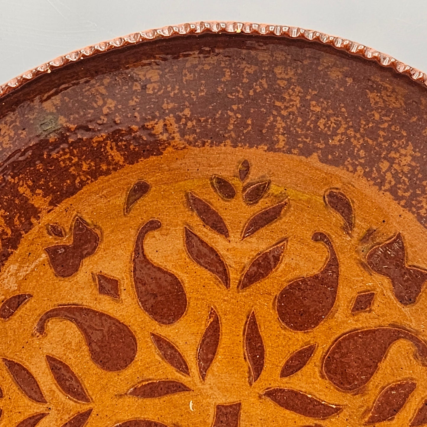 1985 Ned Foltz Redware Plate with Sgraffito Tulips