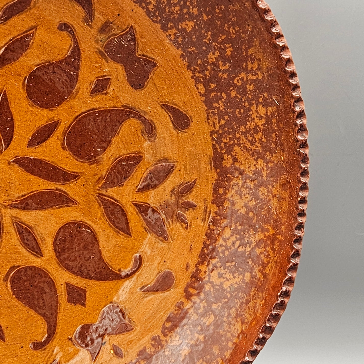 1985 Ned Foltz Redware Plate with Sgraffito Tulips