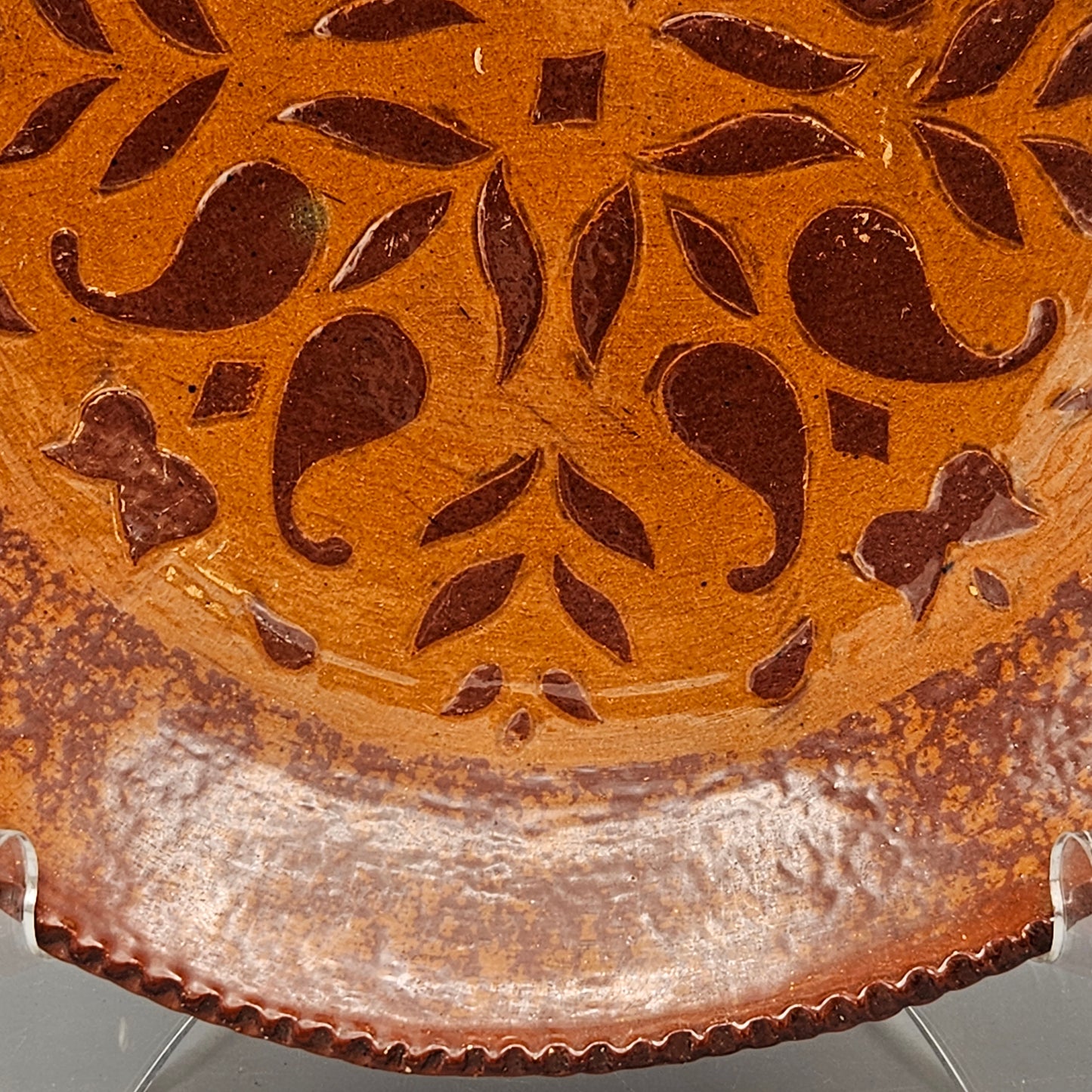 1985 Ned Foltz Redware Plate with Sgraffito Tulips