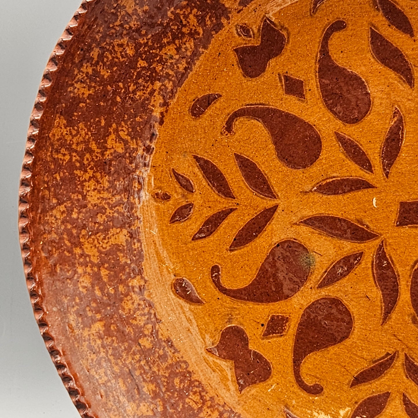 1985 Ned Foltz Redware Plate with Sgraffito Tulips