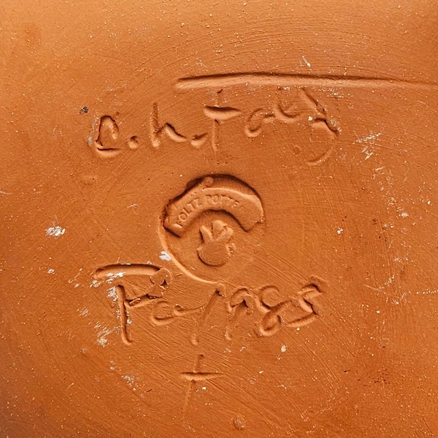 1985 Ned Foltz Redware Plate with Sgraffito Tulips