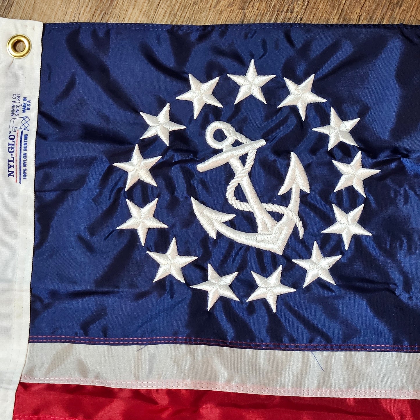 Yacht Ensign Nautical Boat Flag Sewn Anchor Stripes Embroidered 20" x 30"