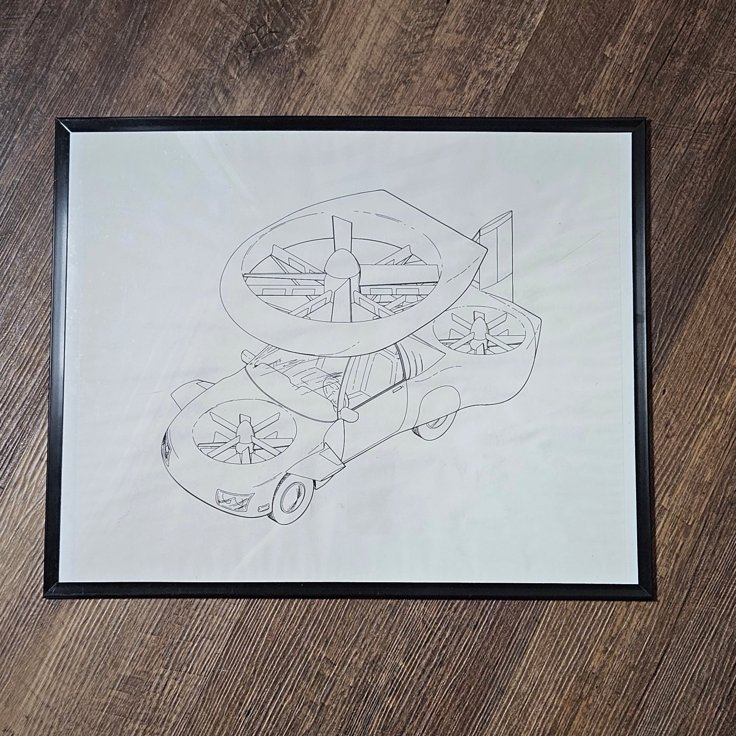 Original Vintage Flying Car Drawing