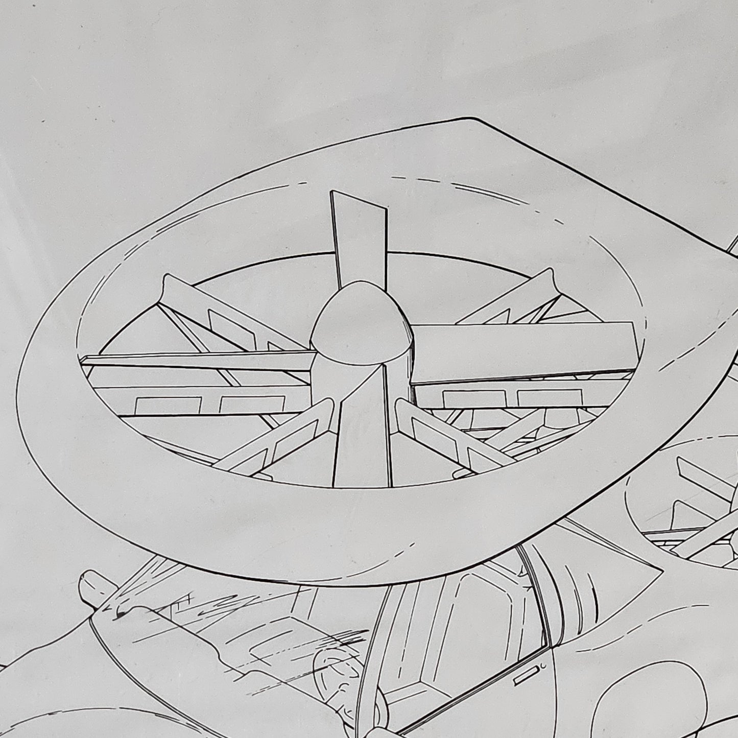 Original Vintage Flying Car Drawing