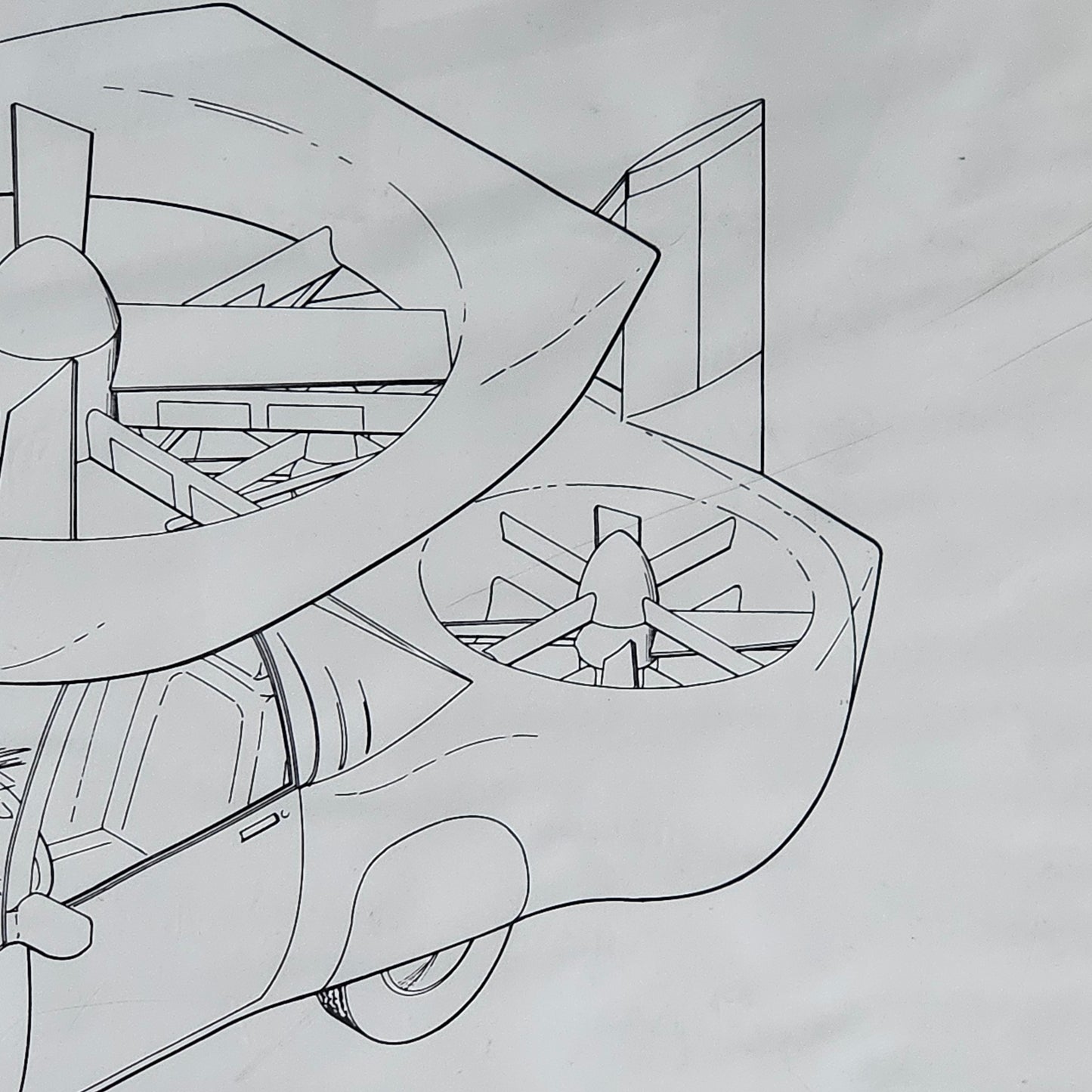 Original Vintage Flying Car Drawing