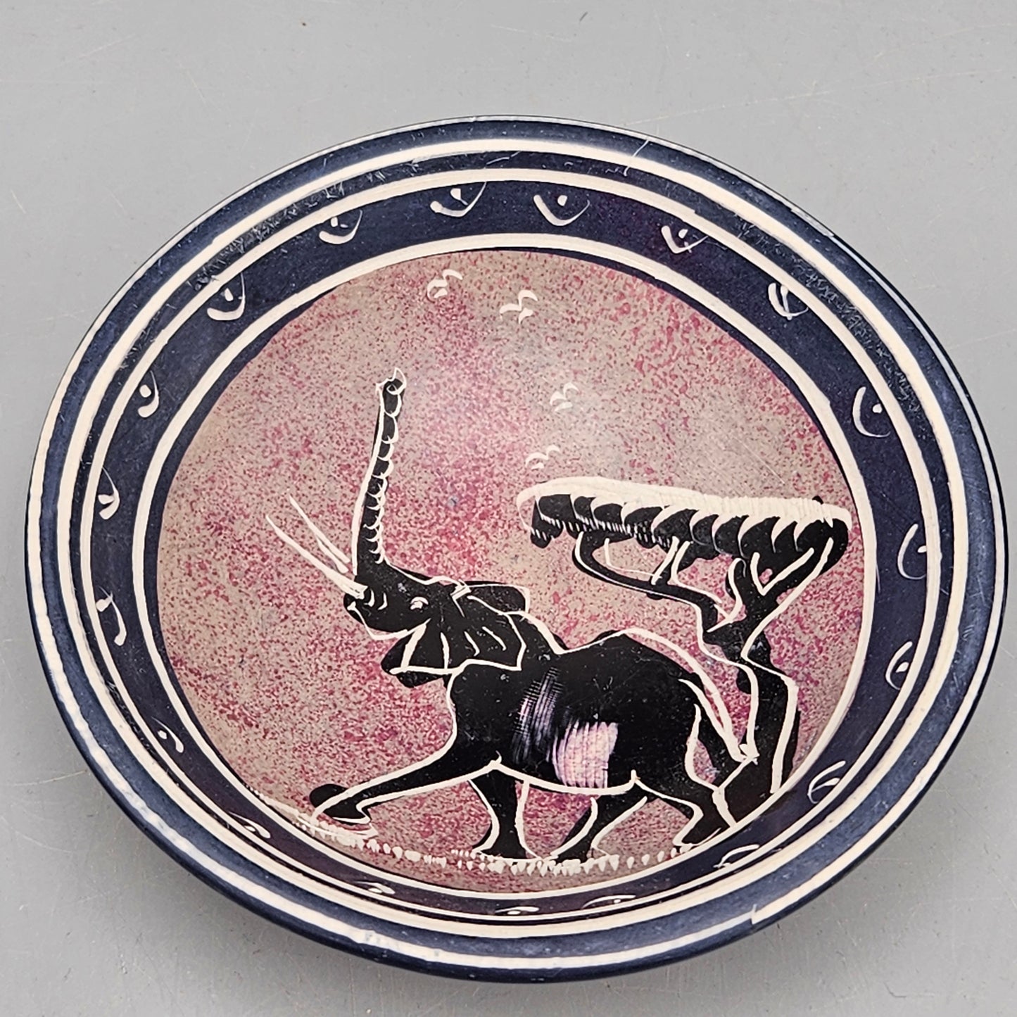Small African Pottery Dish with Elephant