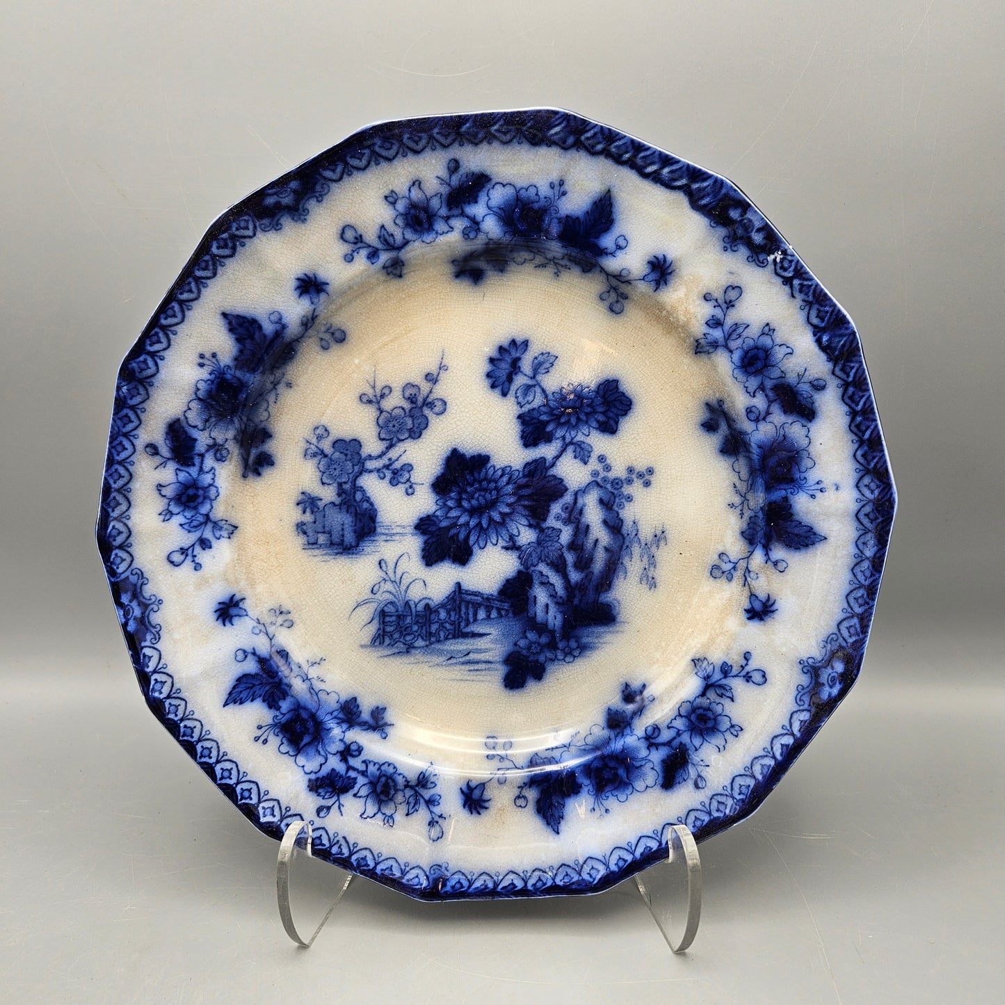 Antique Staffordshire Flow Blue Indian Pattern Plate