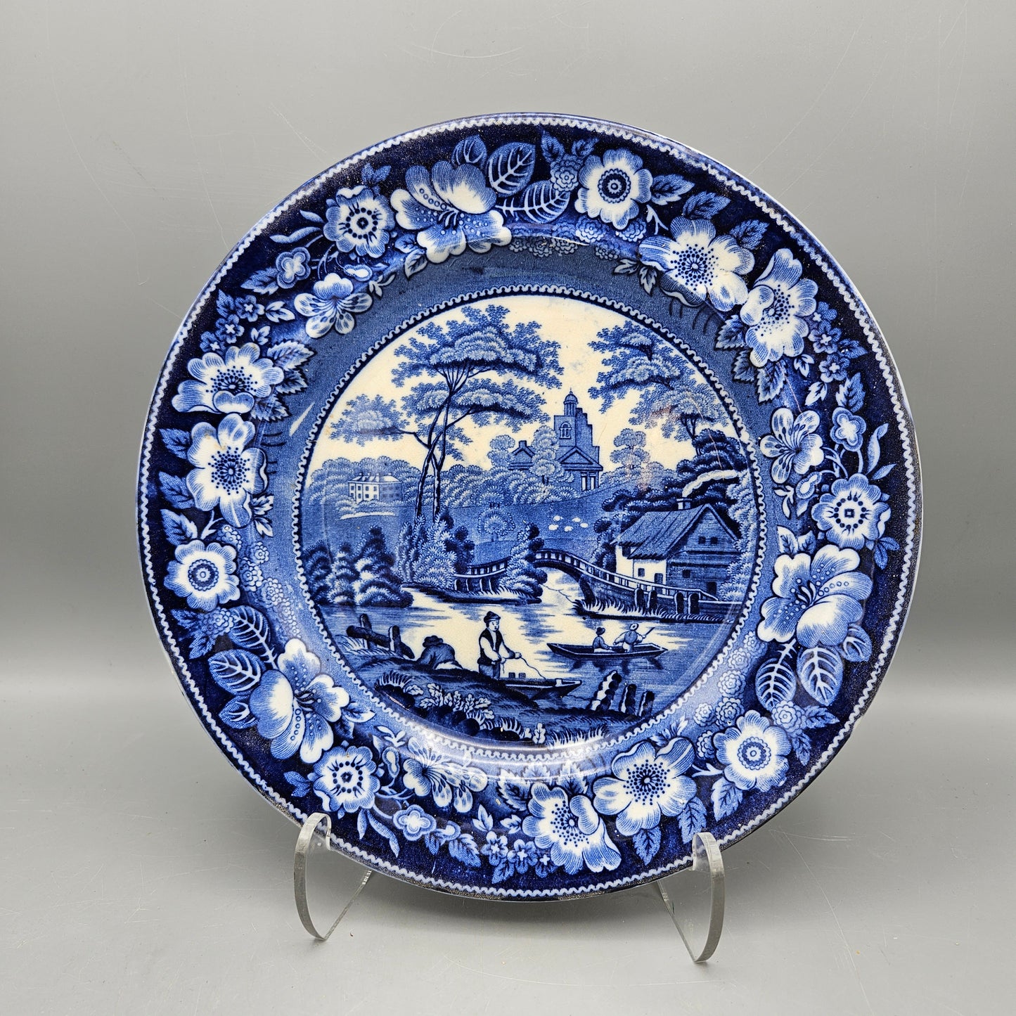 J & M P Bell & Co Wild Rose Blue Transferware Plate