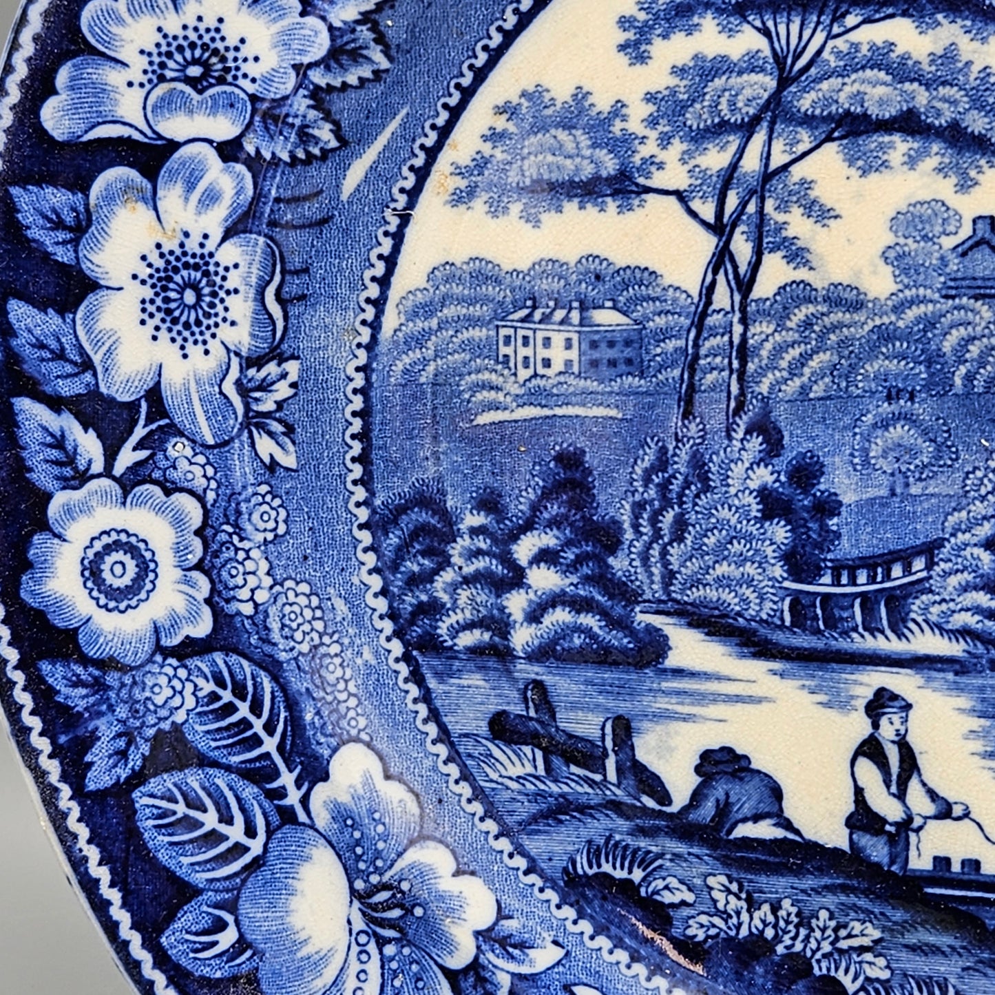 J & M P Bell & Co Wild Rose Blue Transferware Plate