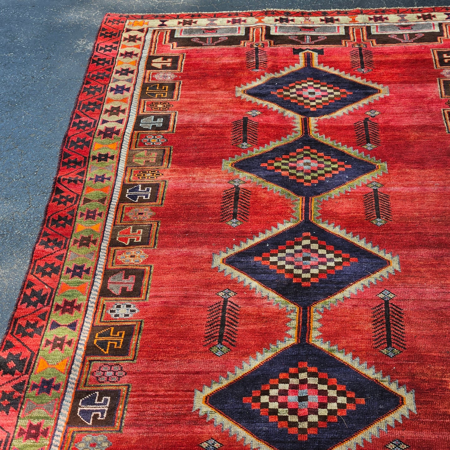 Stunning Vintage Geometric Hand Knotted 100% Wool Rug / Carpet / Runner - 5' 7" x 14'
