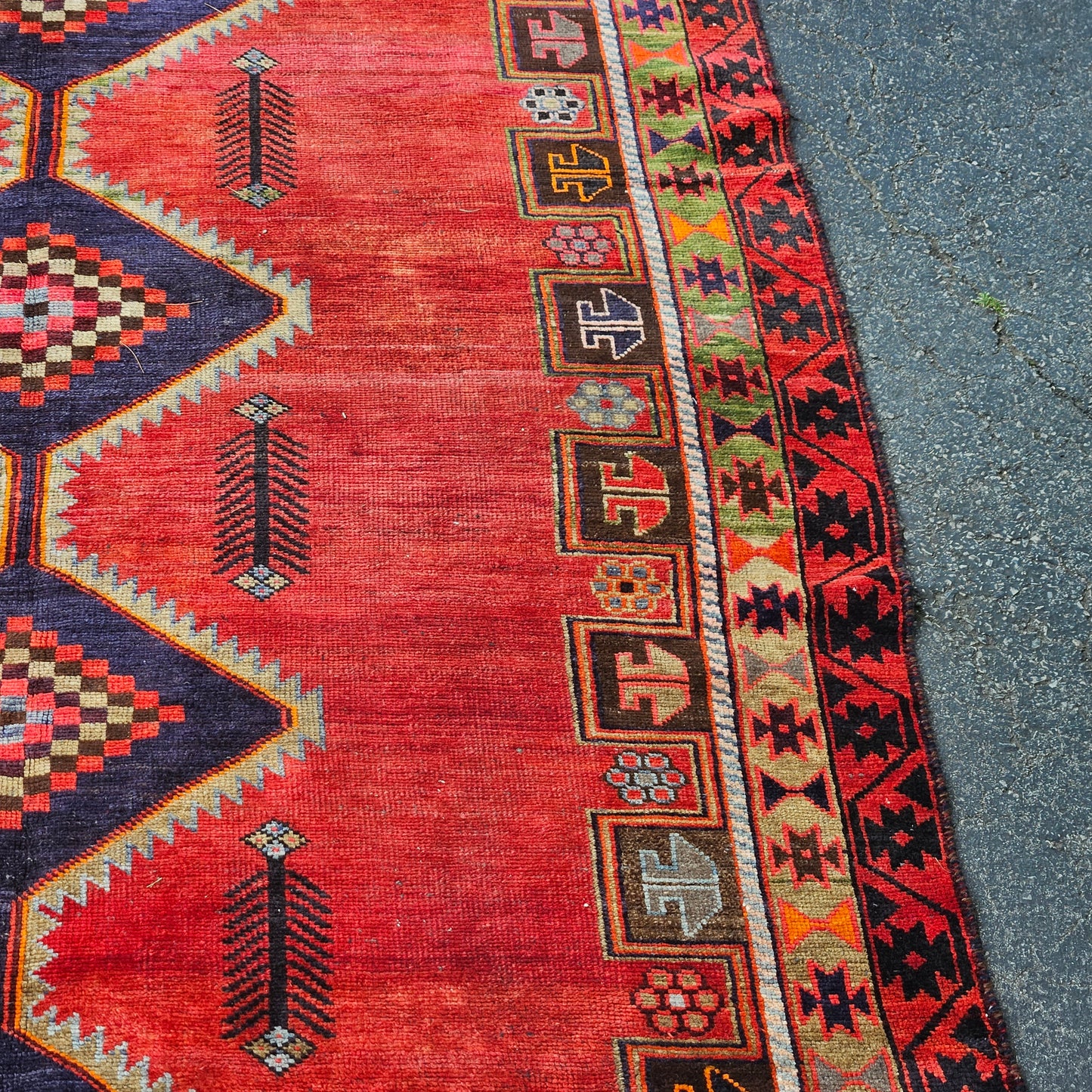 Stunning Vintage Geometric Hand Knotted 100% Wool Rug / Carpet / Runner - 5' 7" x 14'