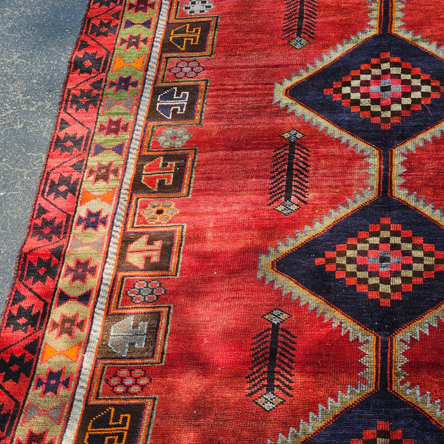 Stunning Vintage Geometric Hand Knotted 100% Wool Rug / Carpet / Runner - 5' 7" x 14'