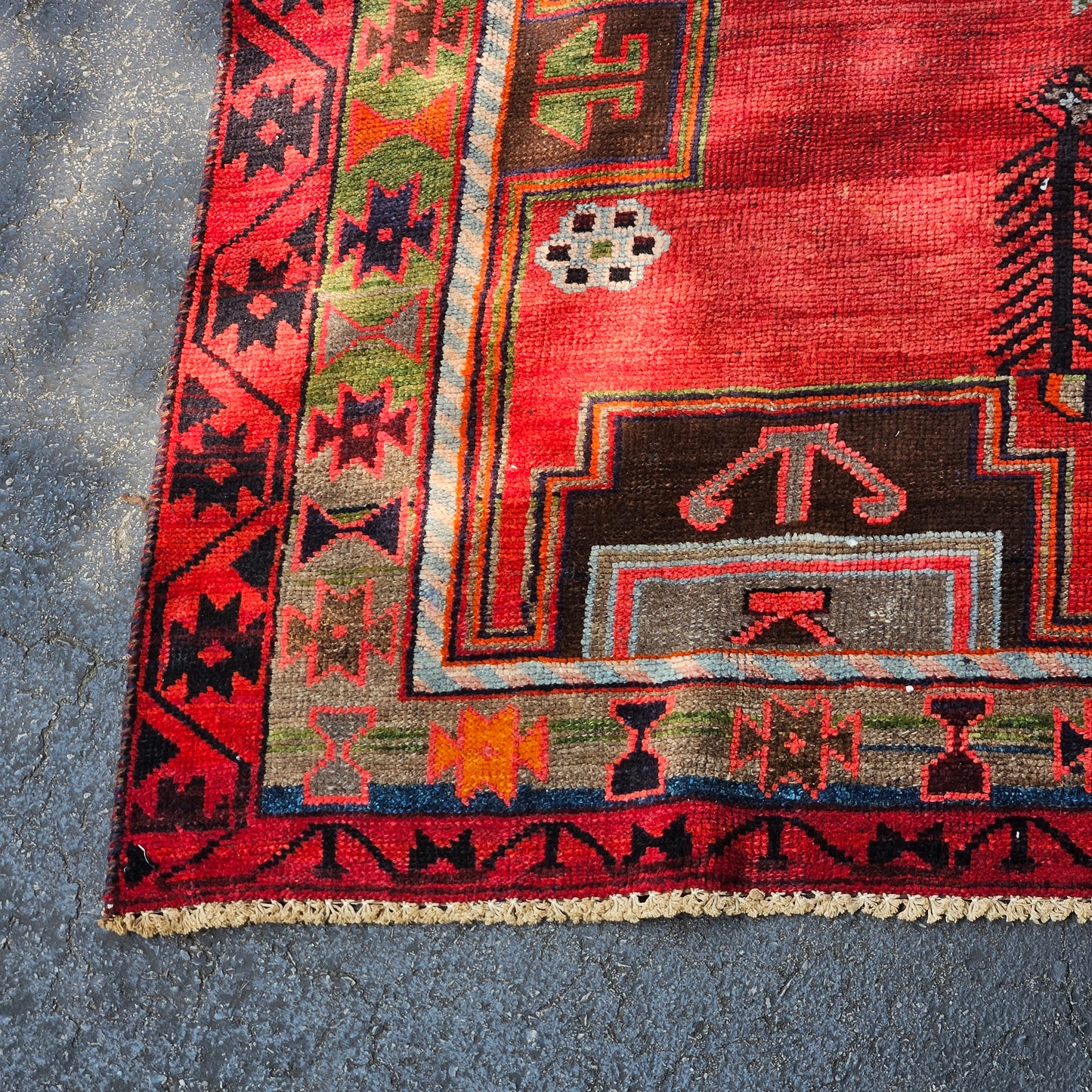 Stunning Vintage Geometric Hand Knotted 100% Wool Rug / Carpet / Runner - 5' 7" x 14'