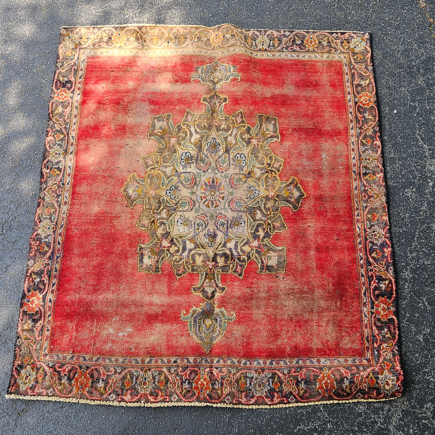 Vintage Hand Knotted 100% Wool Rug / Carpet - 4' 3" x 4' 10"
