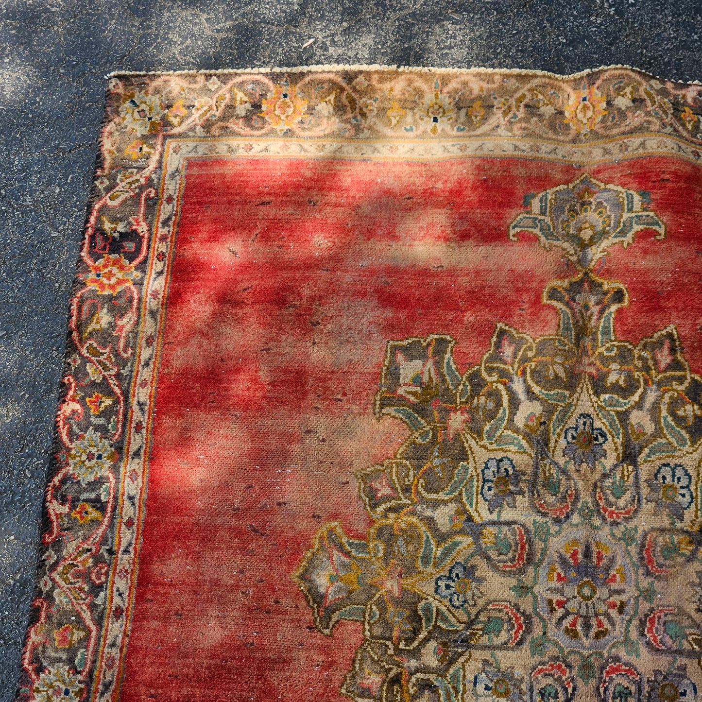 Vintage Hand Knotted 100% Wool Rug / Carpet - 4' 3" x 4' 10"