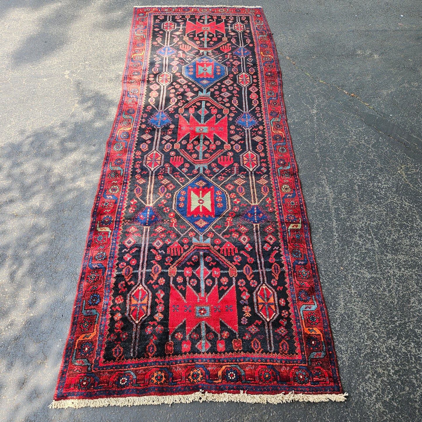 Vintage Hand Knotted 100% Wool Rug / Carpet / Runner - 4' 4" x 12' 2"