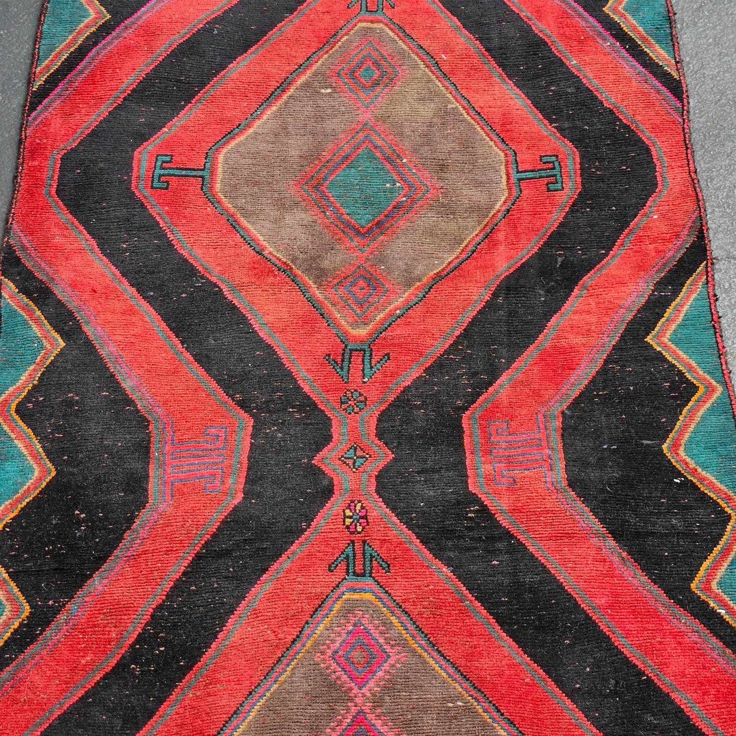 Vintage Worn Hand Knotted 100% Wool Rug / Carpet / Runner 3' x 11' 9"