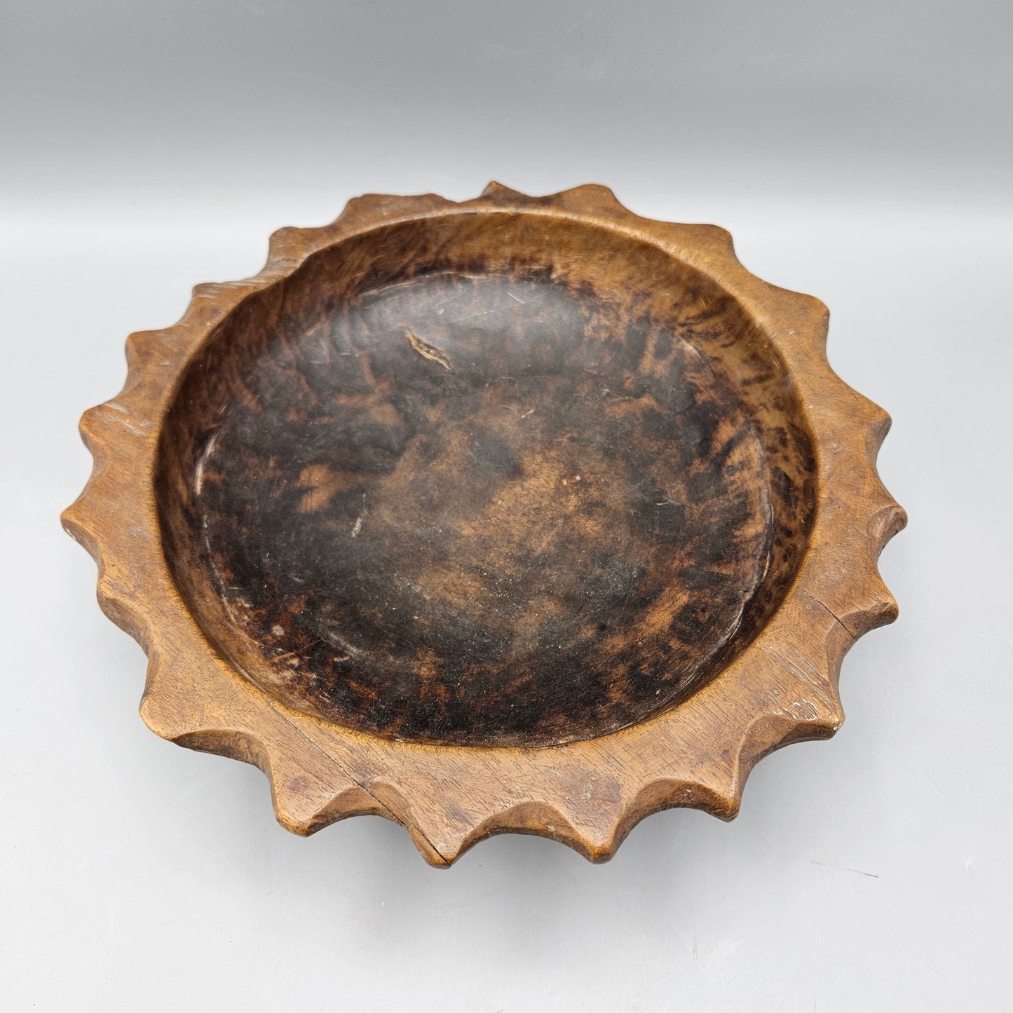 Footed Hand-Carved Wooden Bowl