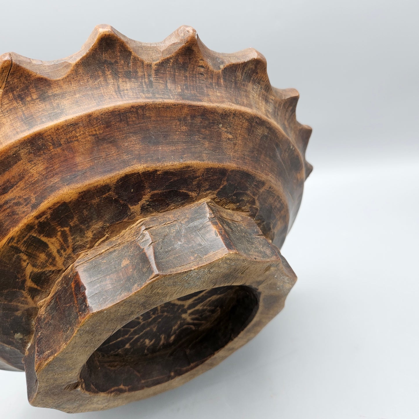Footed Hand-Carved Wooden Bowl