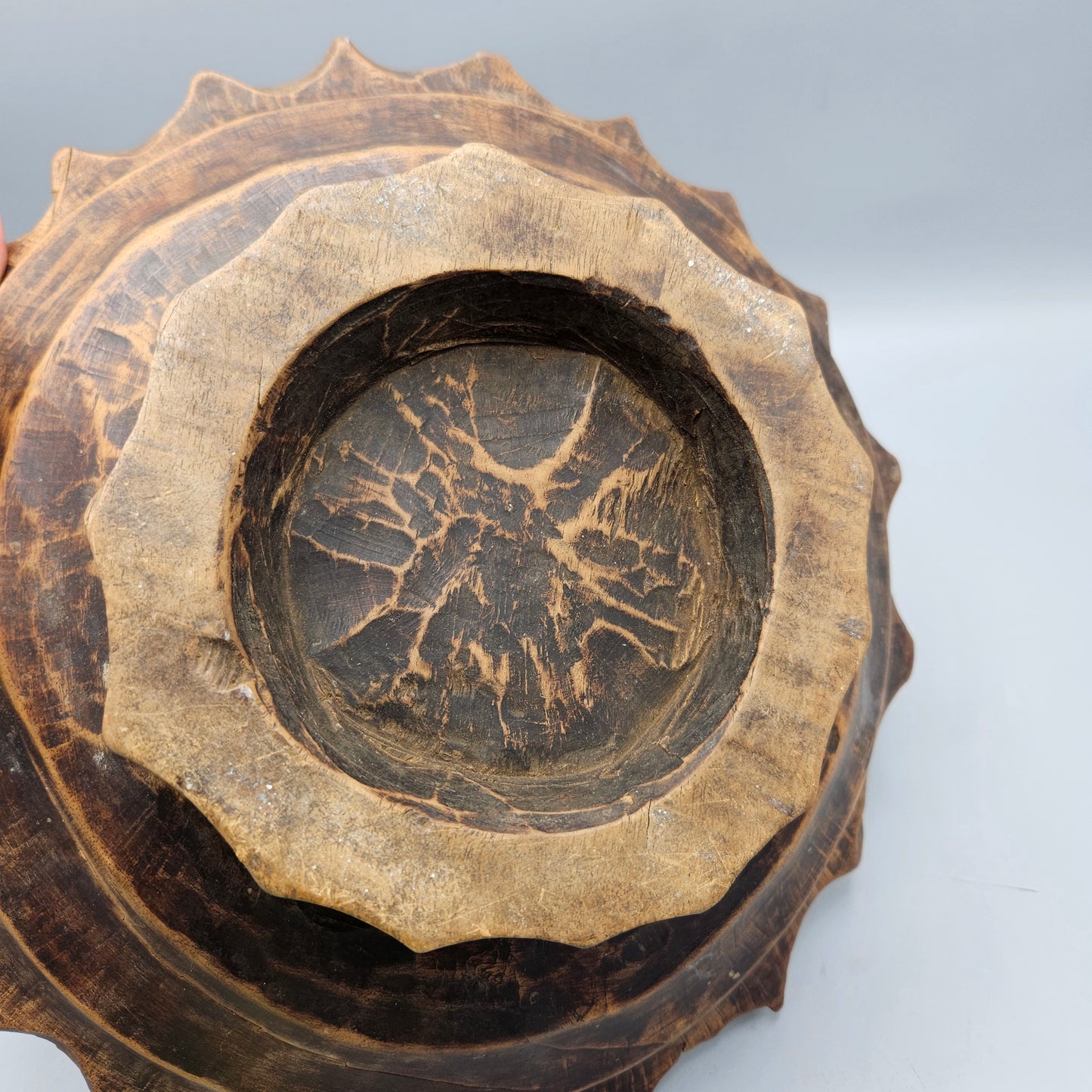 Footed Hand-Carved Wooden Bowl