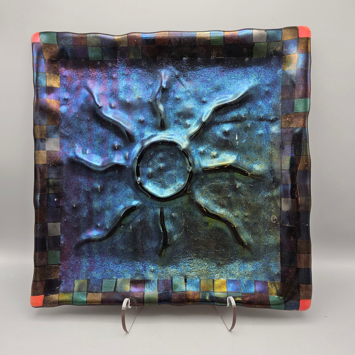 Square Iridized Glass Serving Tray