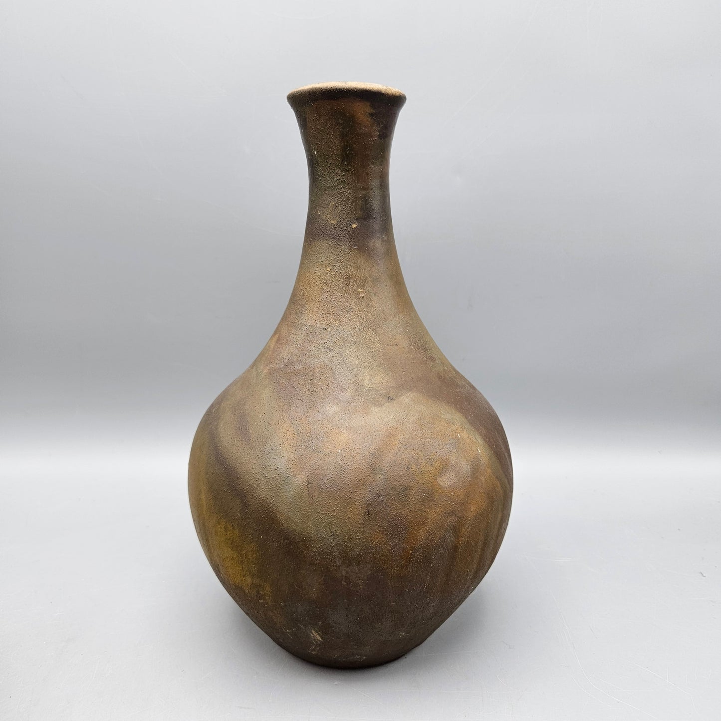 Signed Brown Glazed Bottle-Form Vase