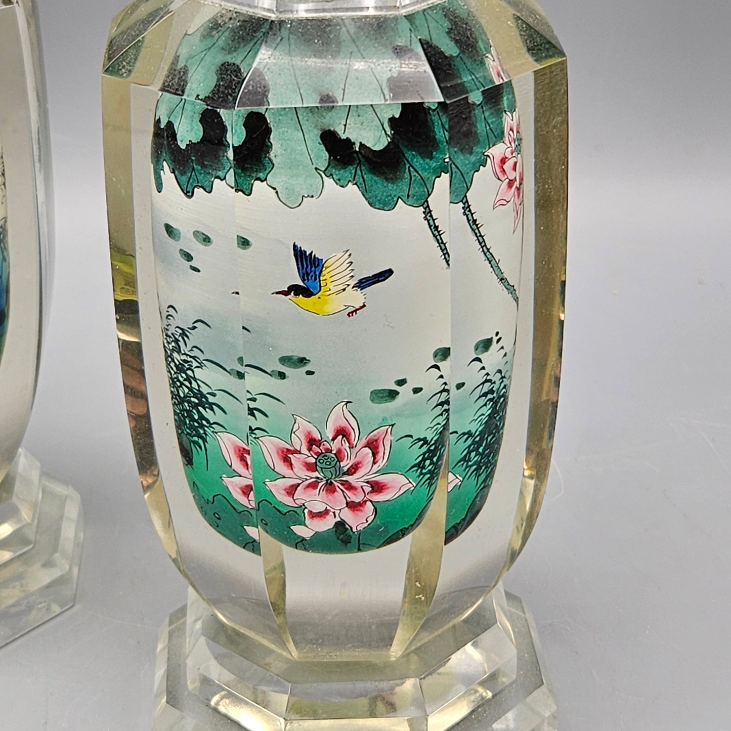 Pair Chinese Reverse-Painted Glass Vases