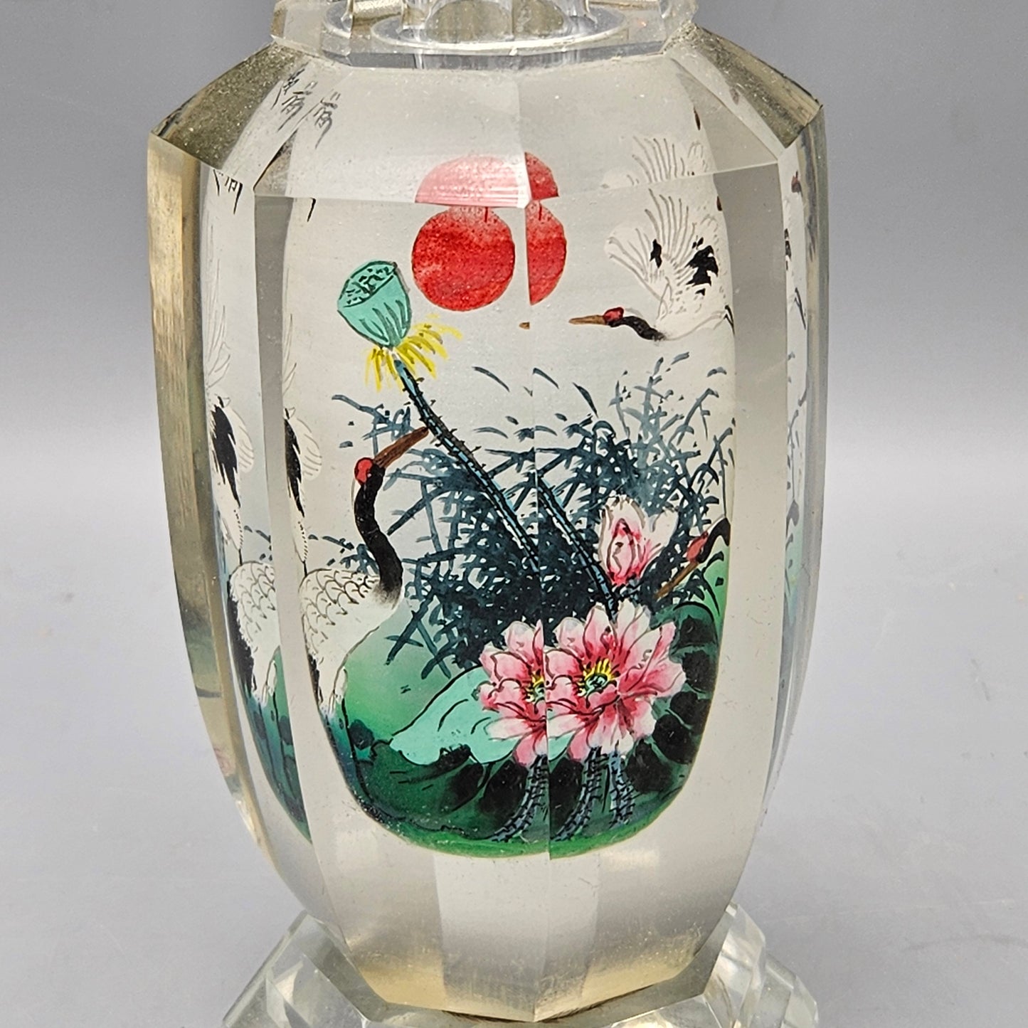 Pair Chinese Reverse-Painted Glass Vases