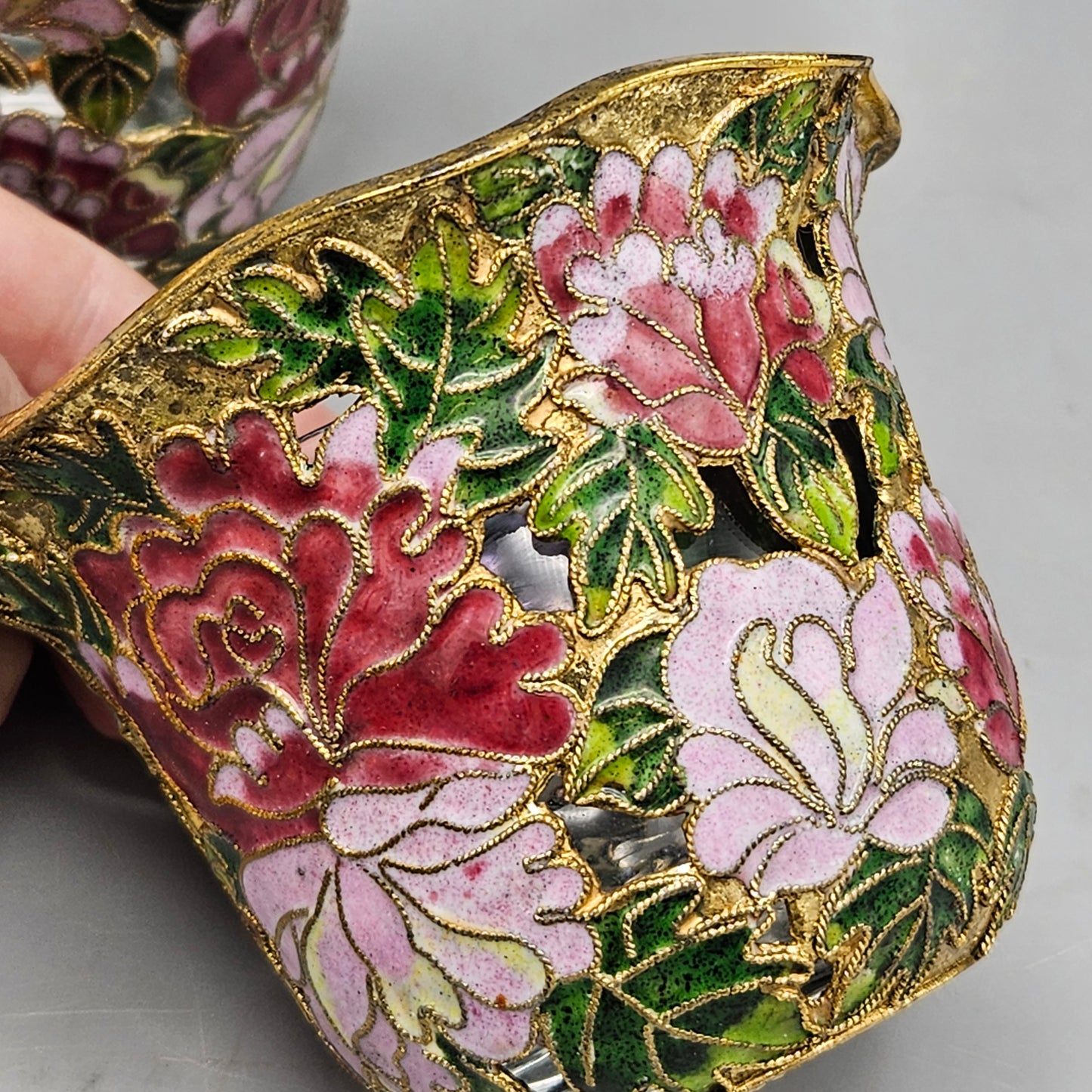 Pair Cloisonné Enamel Votive Candle Holders