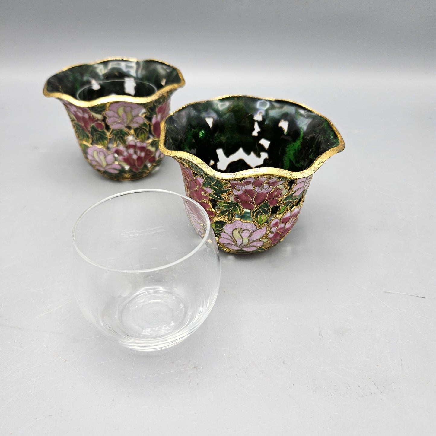 Pair Cloisonné Enamel Votive Candle Holders