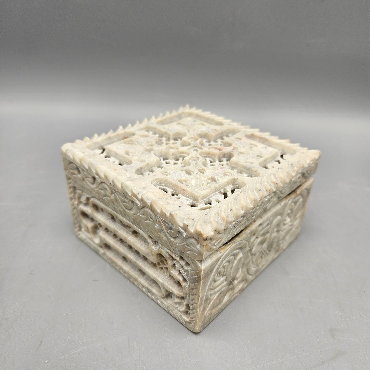 Carved Pierced Soapstone Trinket Box