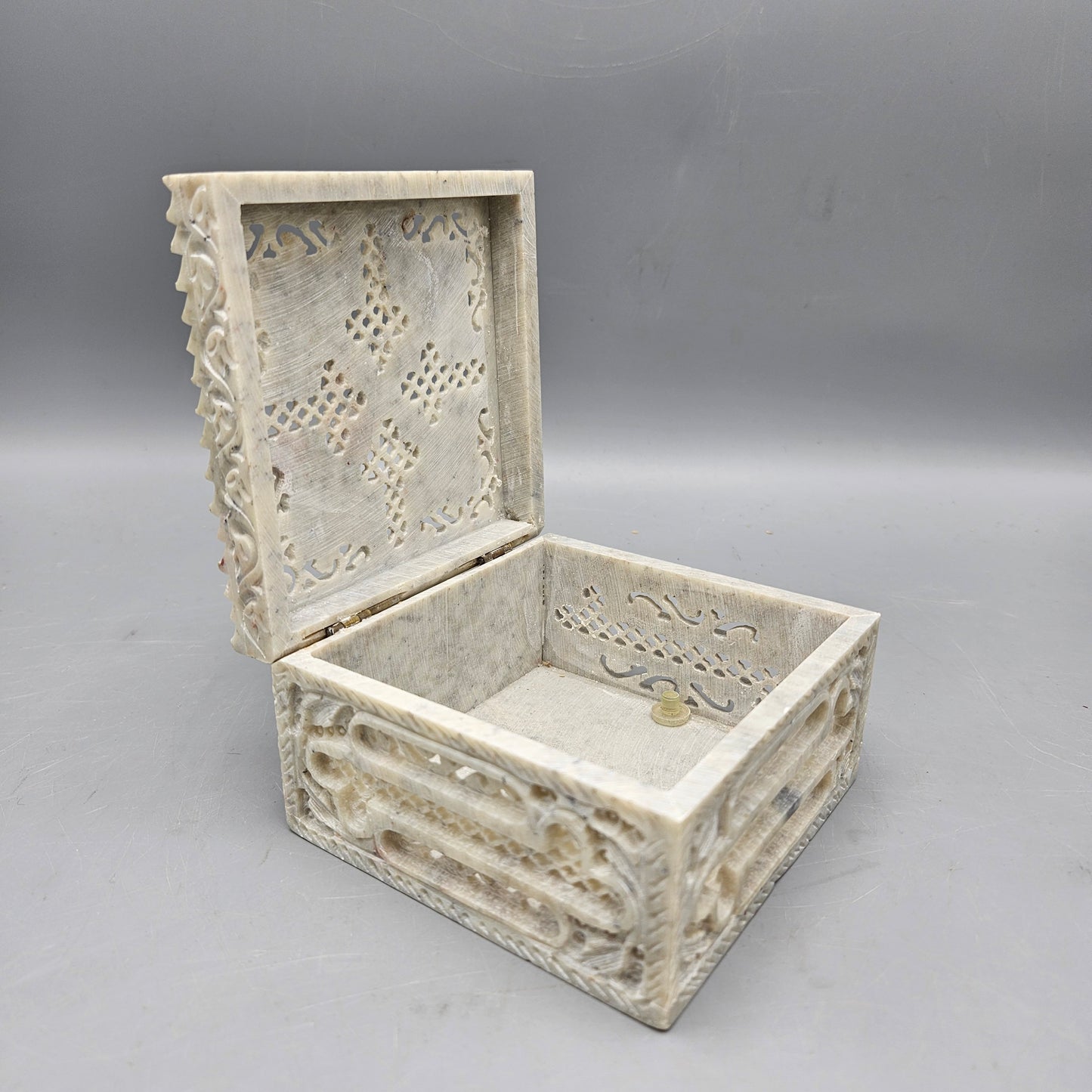 Carved Pierced Soapstone Trinket Box