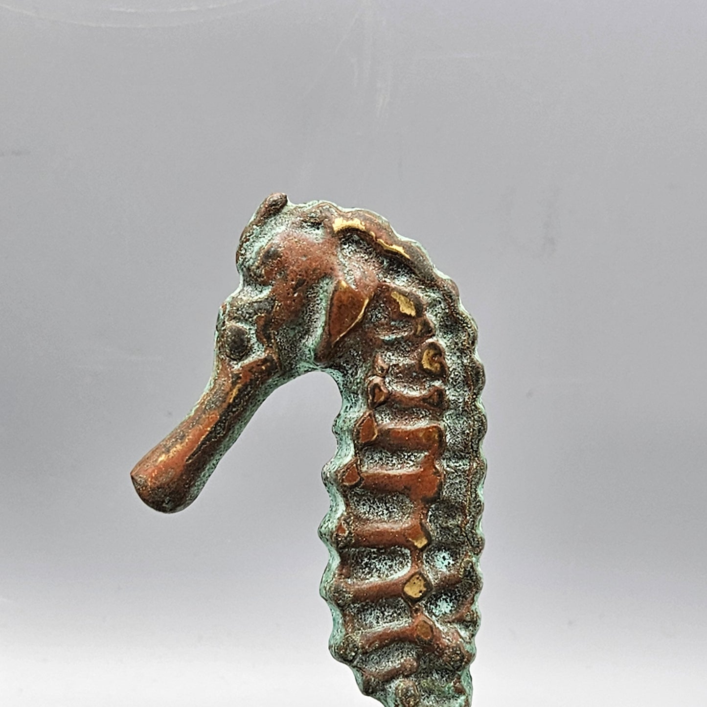 Pair Virginia Metalcrafters Patinated Brass Seahorse Bookends