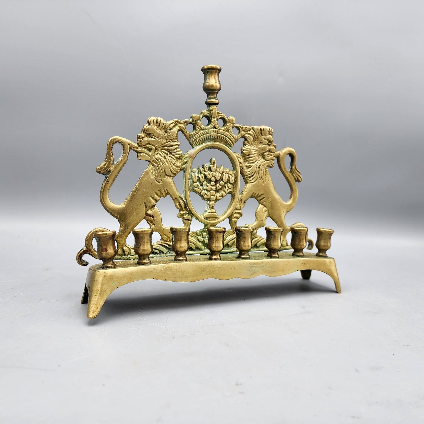 Brass Menorah with Rampant Lions