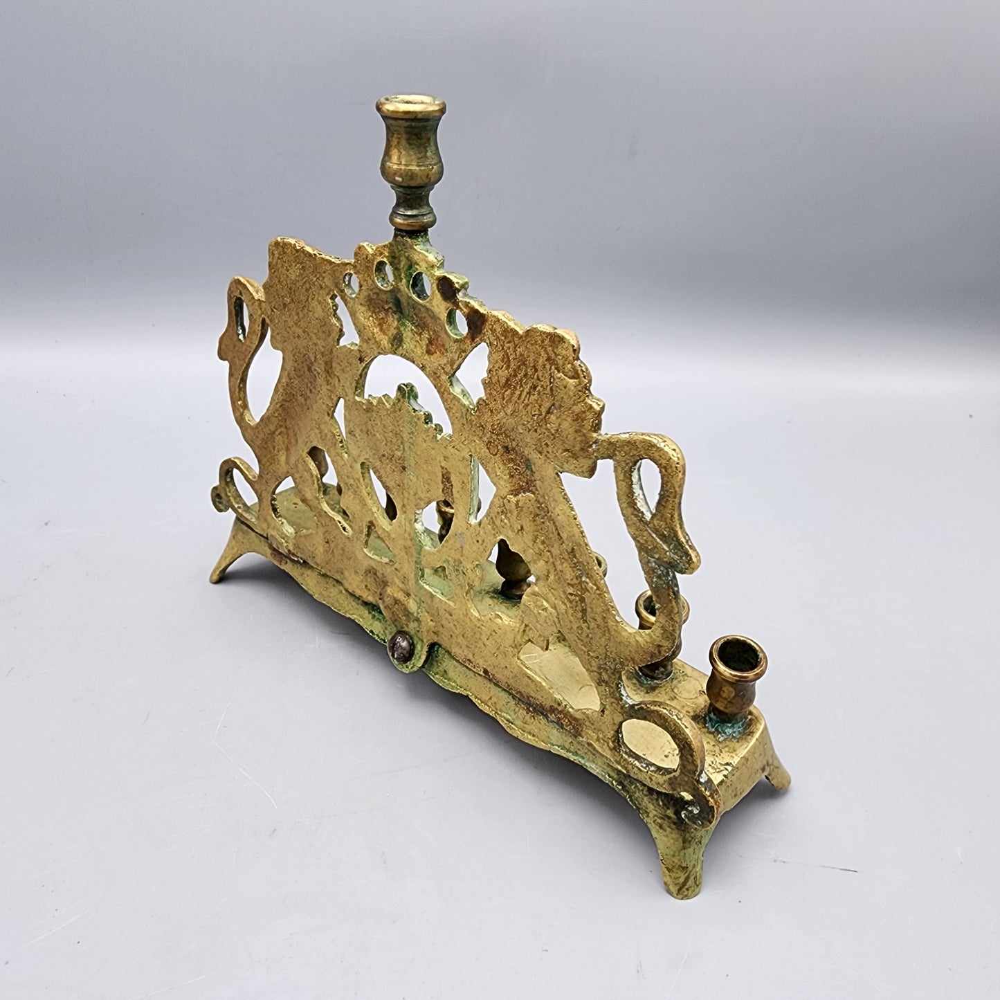 Brass Menorah with Rampant Lions
