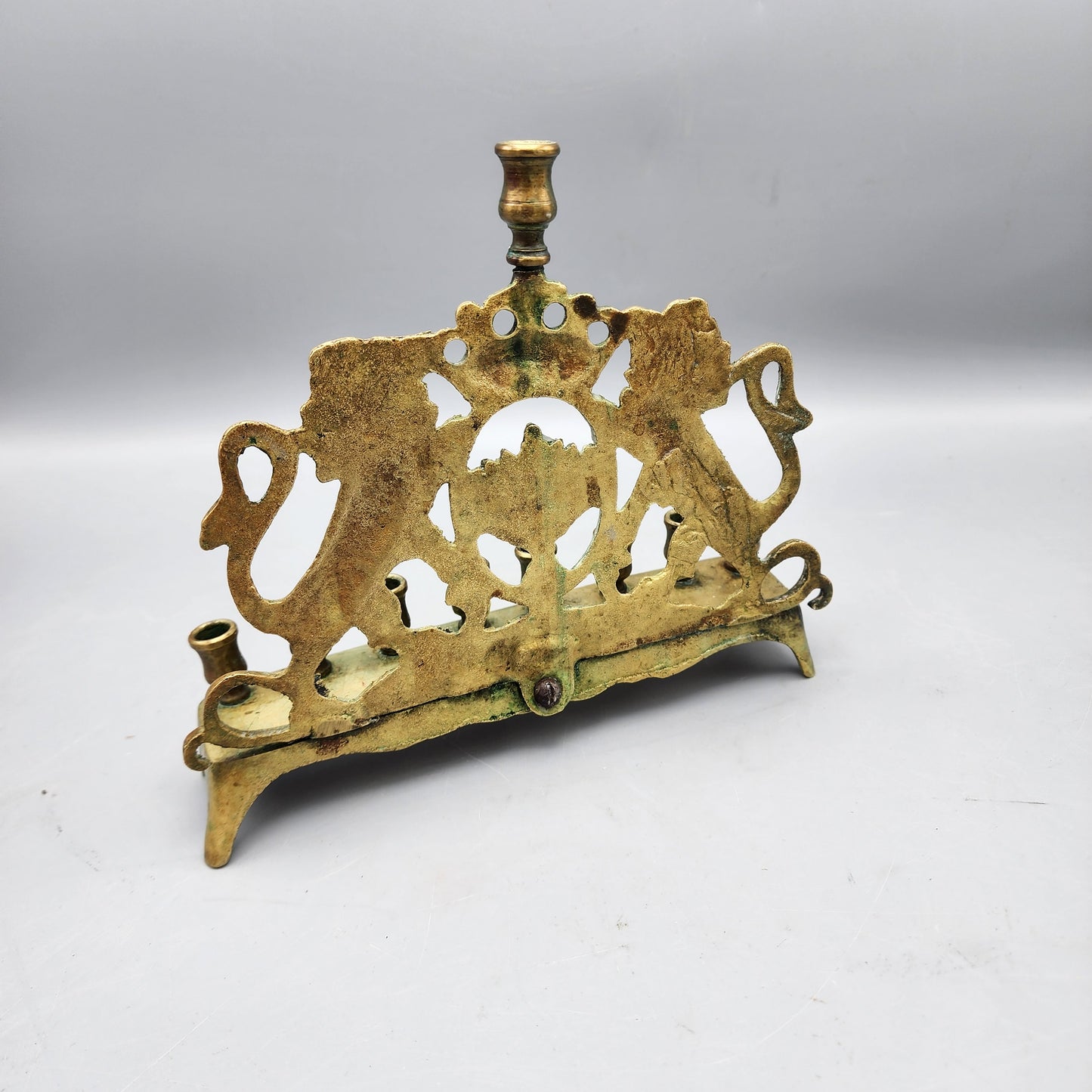 Brass Menorah with Rampant Lions