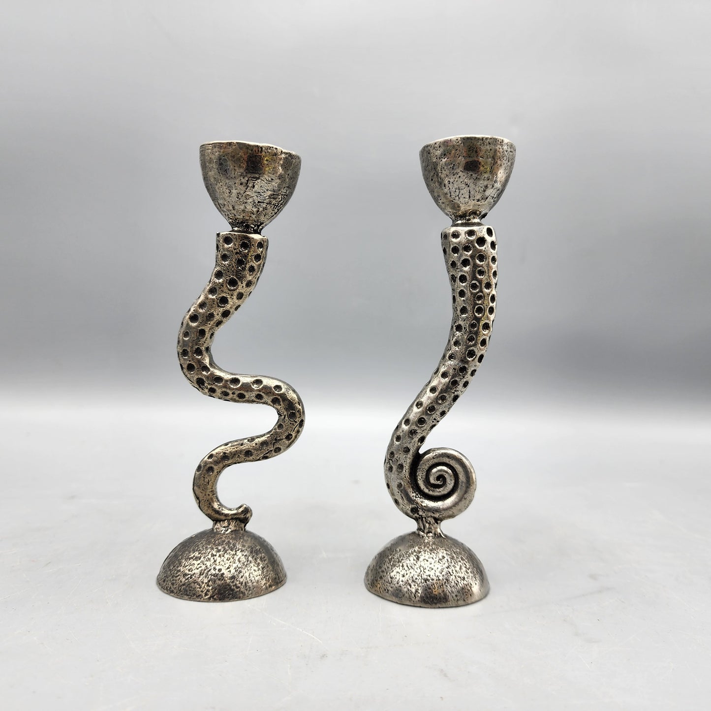 Pair Aluminum Memphis Style Candlesticks
