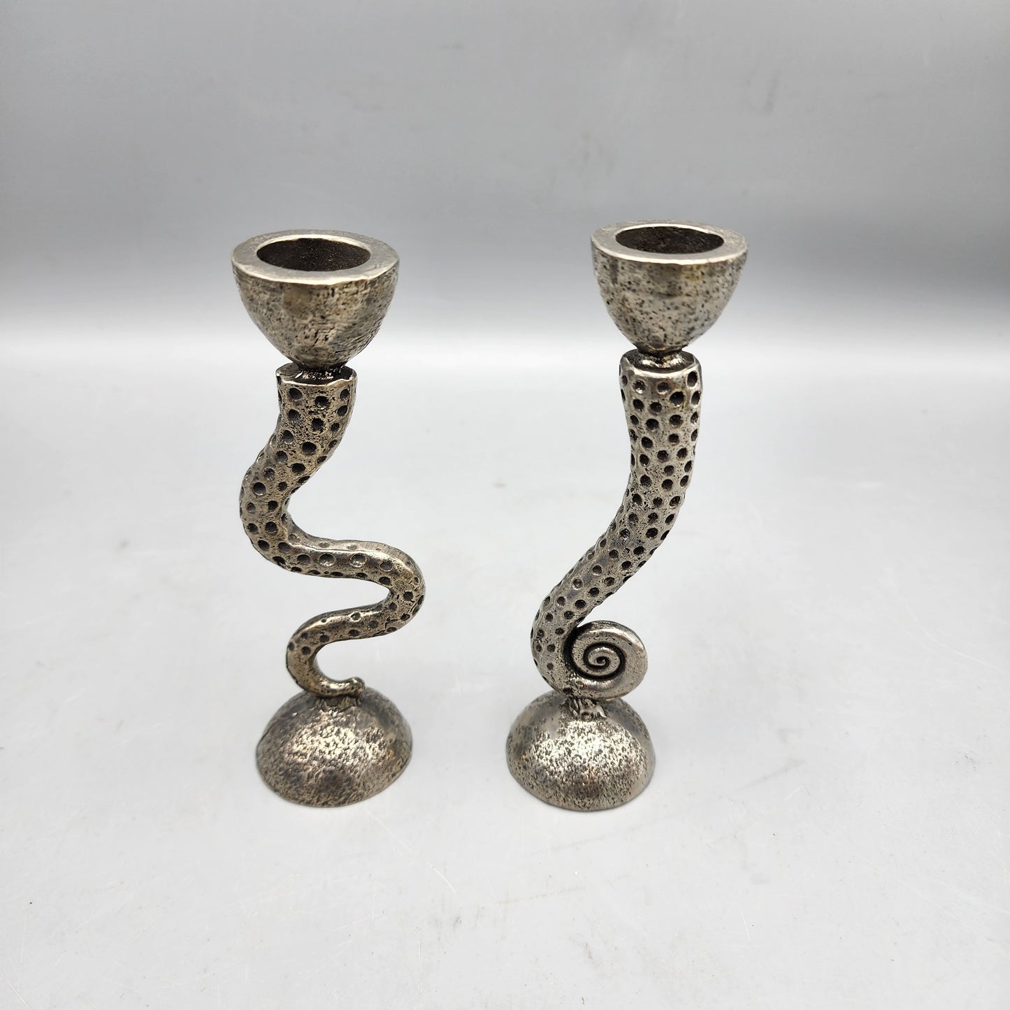 Pair Aluminum Memphis Style Candlesticks