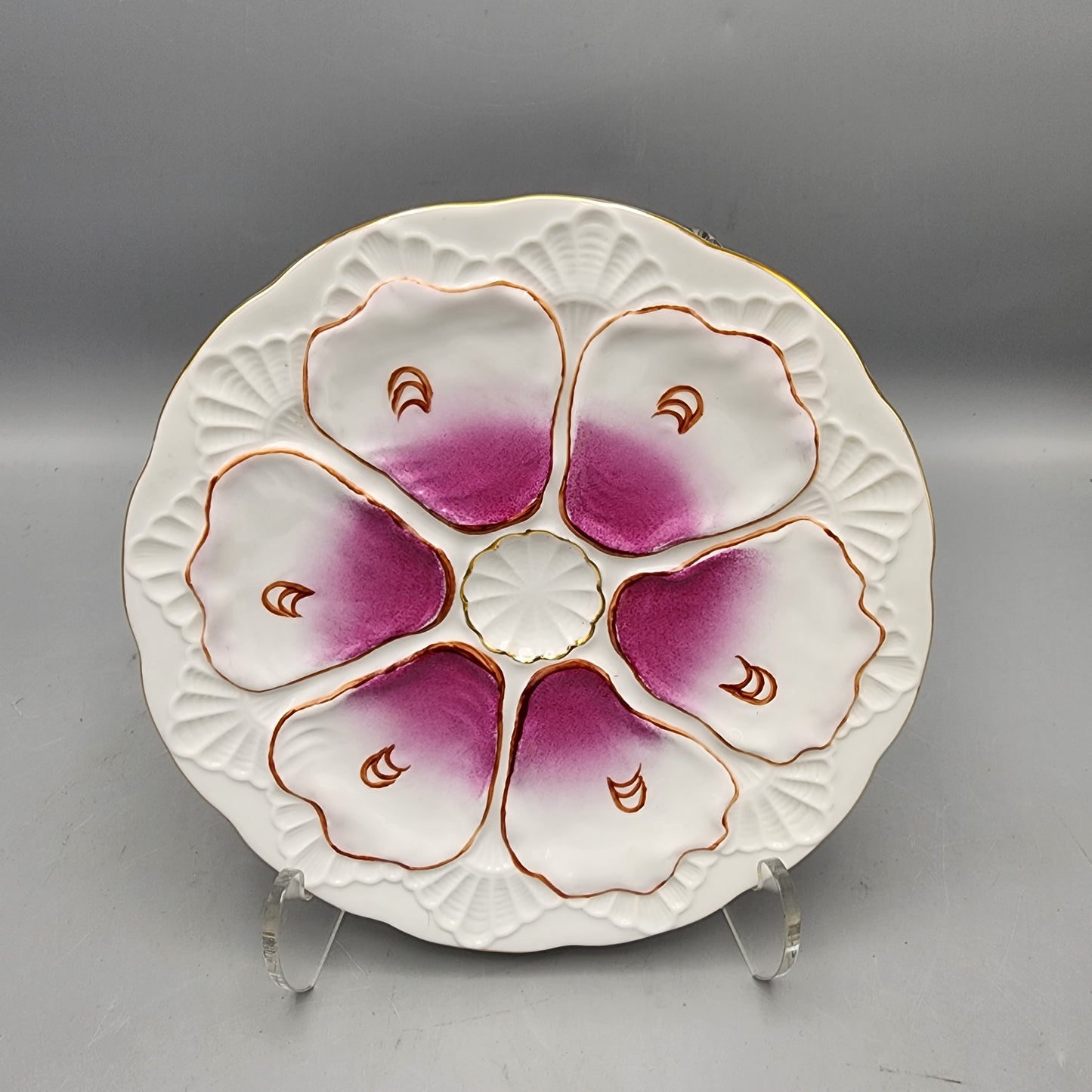 Porcelain Oyster Plate with Magenta Highlights