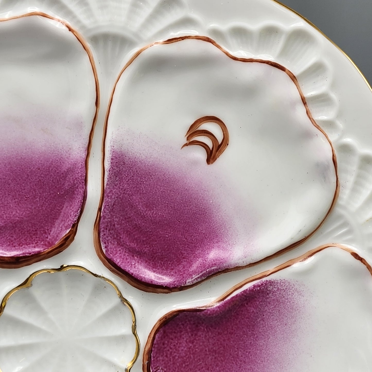 Porcelain Oyster Plate with Magenta Highlights