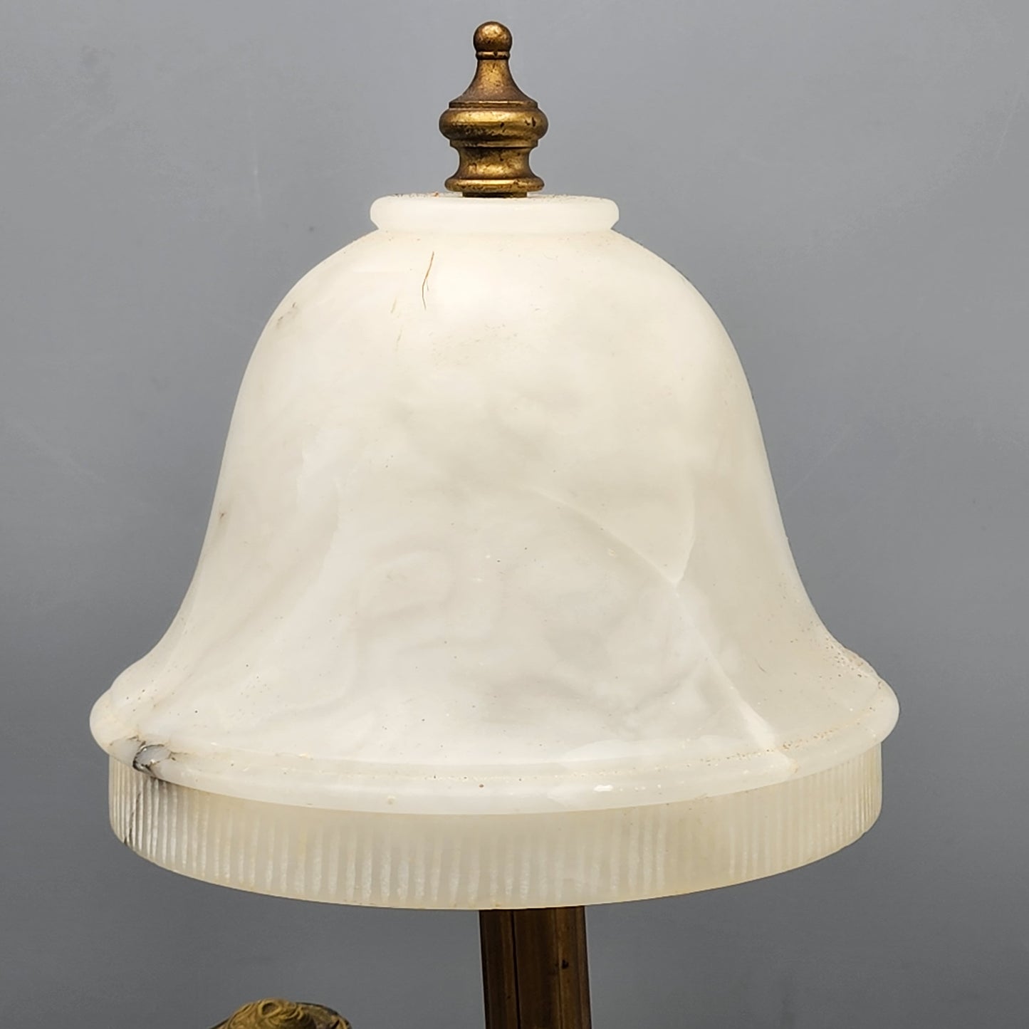 Alabaster Table Lamp with Cold-Painted Bronze Figure & Celluloid Face