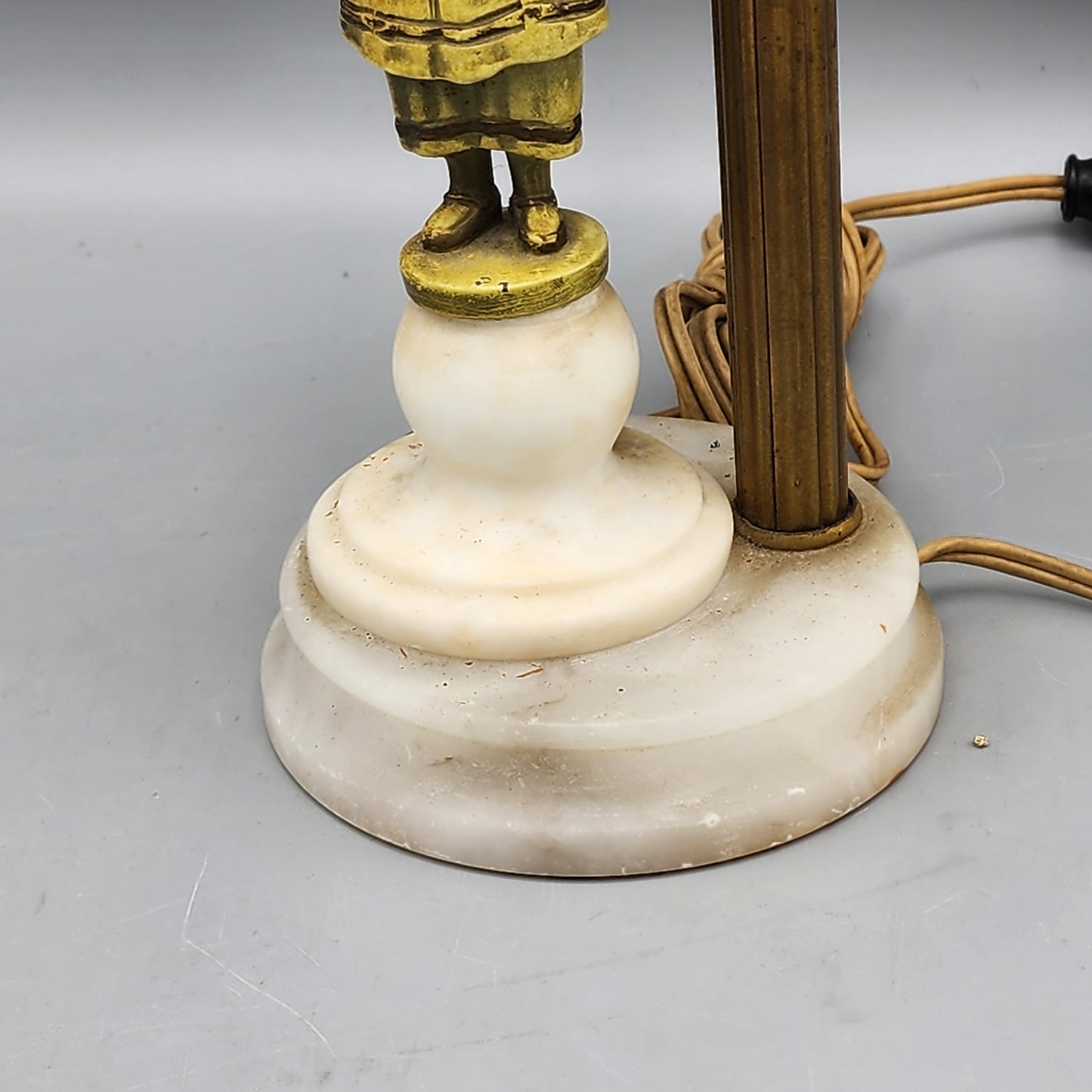 Alabaster Table Lamp with Cold-Painted Bronze Figure & Celluloid Face